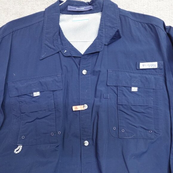 Columbia PFG Shirt 2XL Blue Solid Bahama Short Sleeve Fishing Vented - Picture 1 of 6